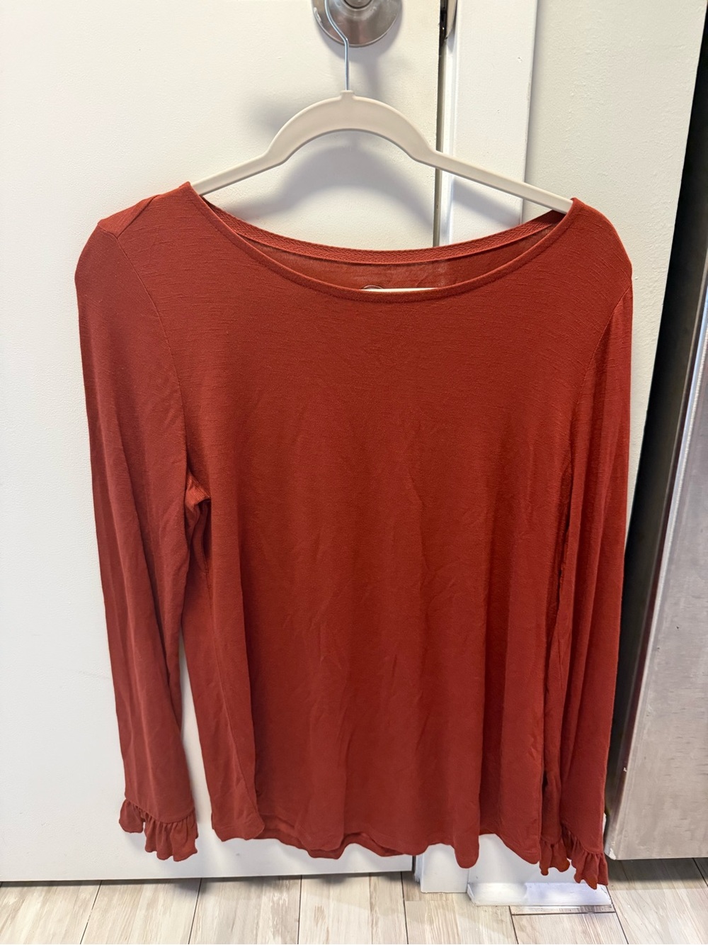 Maurices Rust Long Sleeve Ruffle Cuff Top